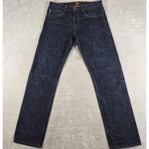 Brave Star Selvedge True Straight Jeans Men's 34x33 Blue Denim Button Fly Casual